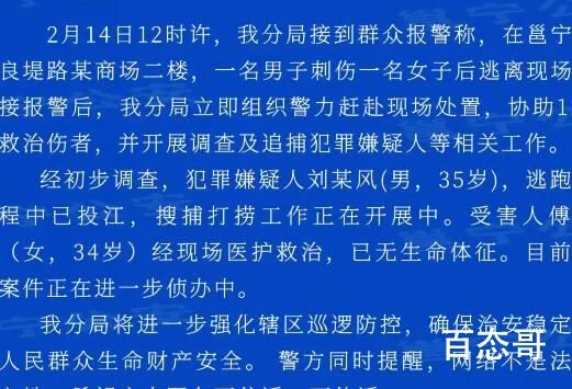 男子商场刺死女子 警方:嫌犯投江 背后的真相让人震惊