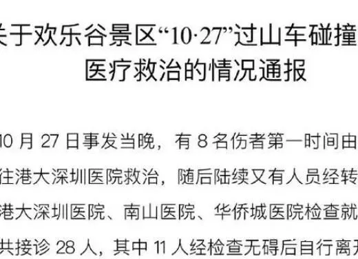 欢乐谷过山车事故仍有17人留院诊治