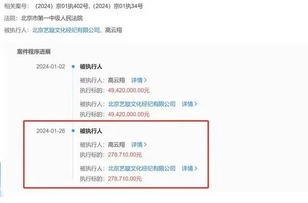 董璇公司和高云翔再被强制执行 执